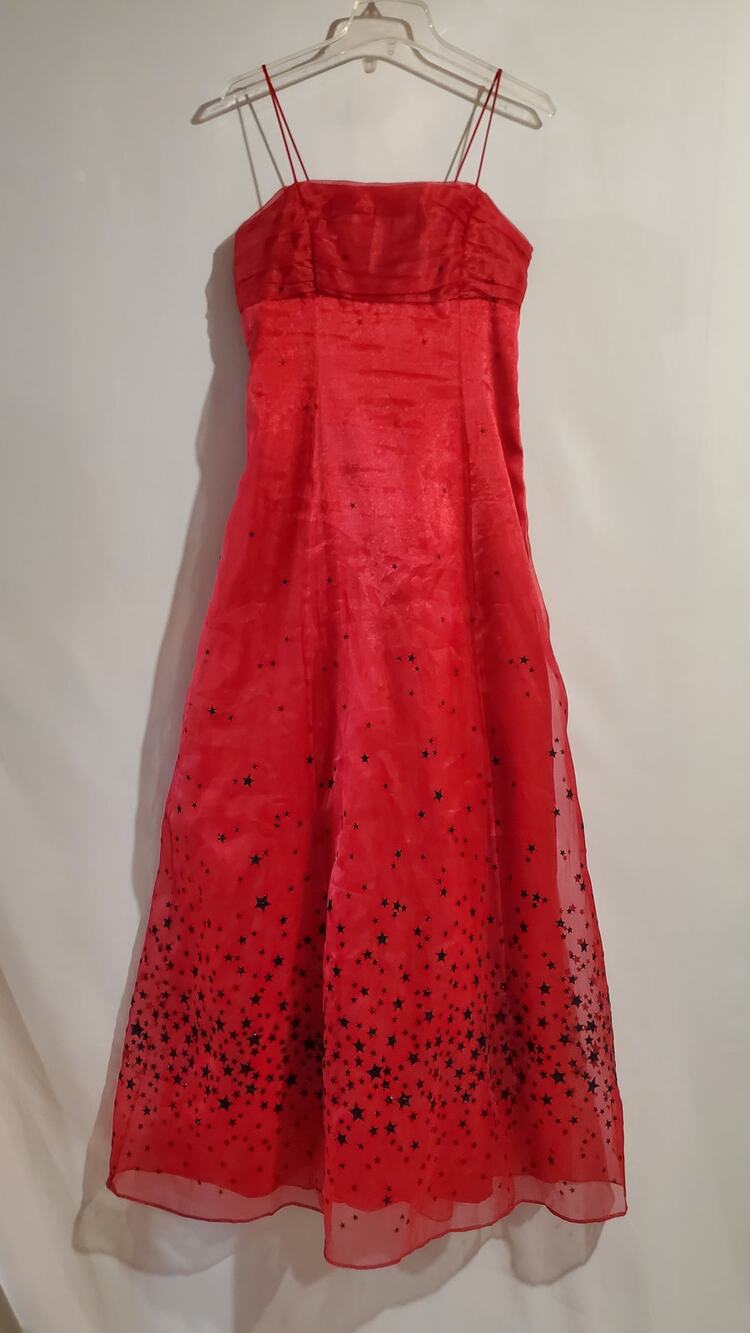 Vtg Y2K Morgan & Co Velvet Glitter Stars Gown 11/12 Red Black Prom Formal Goth